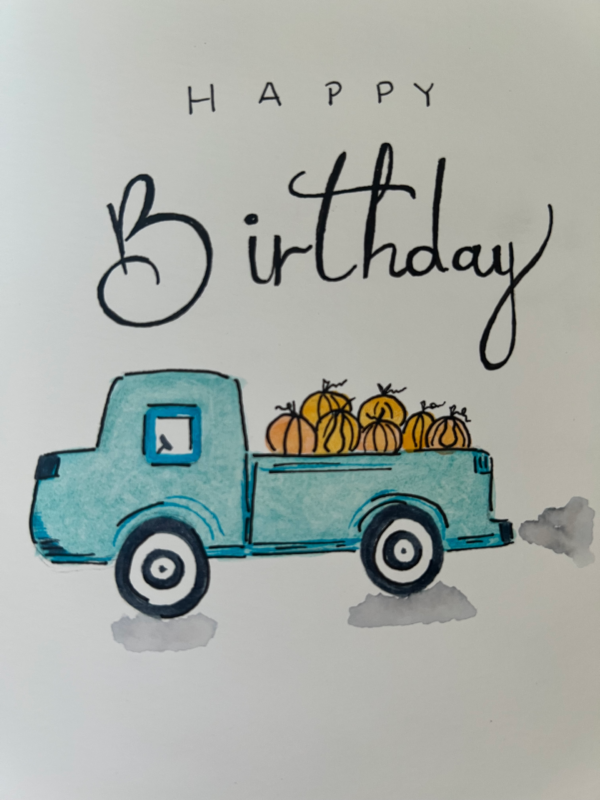 camion calabazas bdy Pumpkin Truck Birthday Card