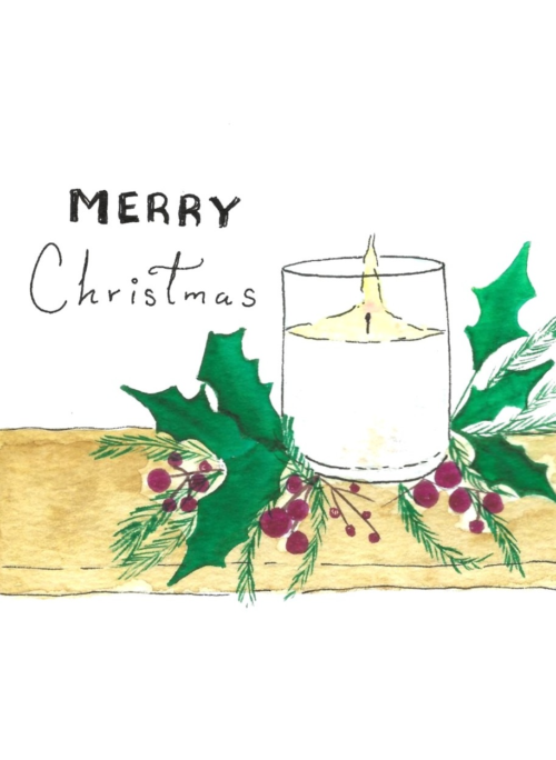 Christmas Candle Card — hand-painted watercolor by Ruth
