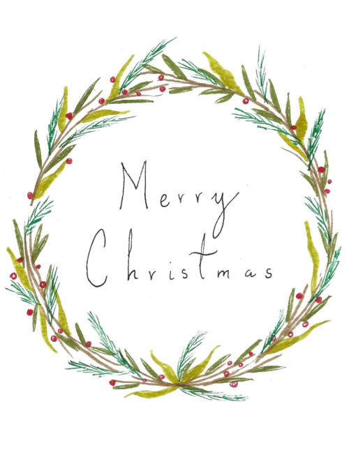 Christmas Greenery Wreath Card — hand-painted watercolor by Ruth