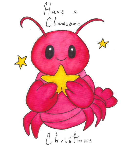 Clawsome Christmas Lobster Card — hand-painted watercolor by Ruth