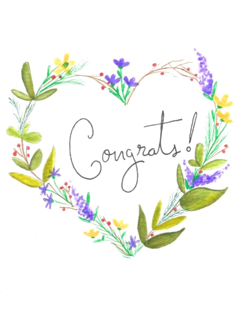 Congrats Floral Heart Card — hand-painted watercolor by Ruth