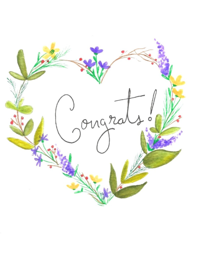 Congrats Floral Heart Card — hand-painted watercolor by Ruth