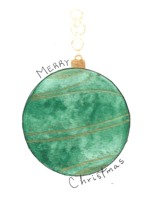Emerald Ornament Christmas Card — hand-painted watercolor by Ruth