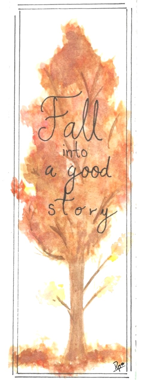 Fall Into a Good Story Bookmark — hand-painted watercolor by Ruth