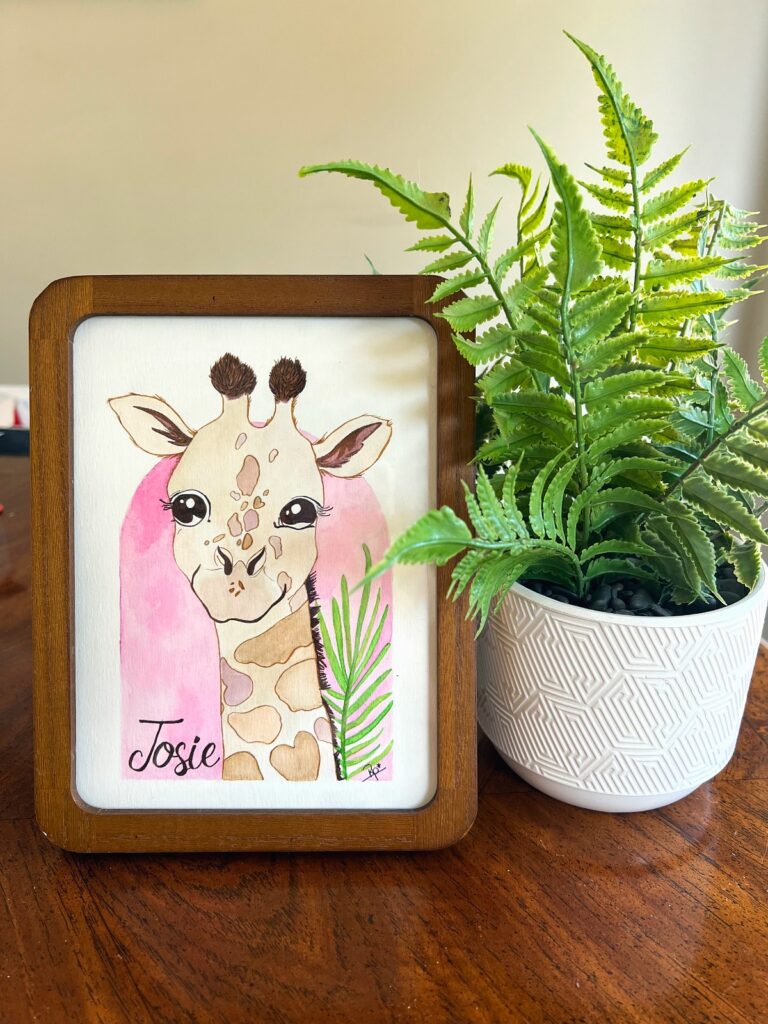 Giraffe josie watercolor – hand-painted by Watercolor by Ruth
