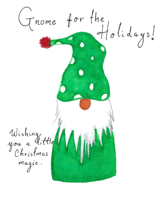 Gnome for the Holidays Card — hand-painted watercolor by Ruth