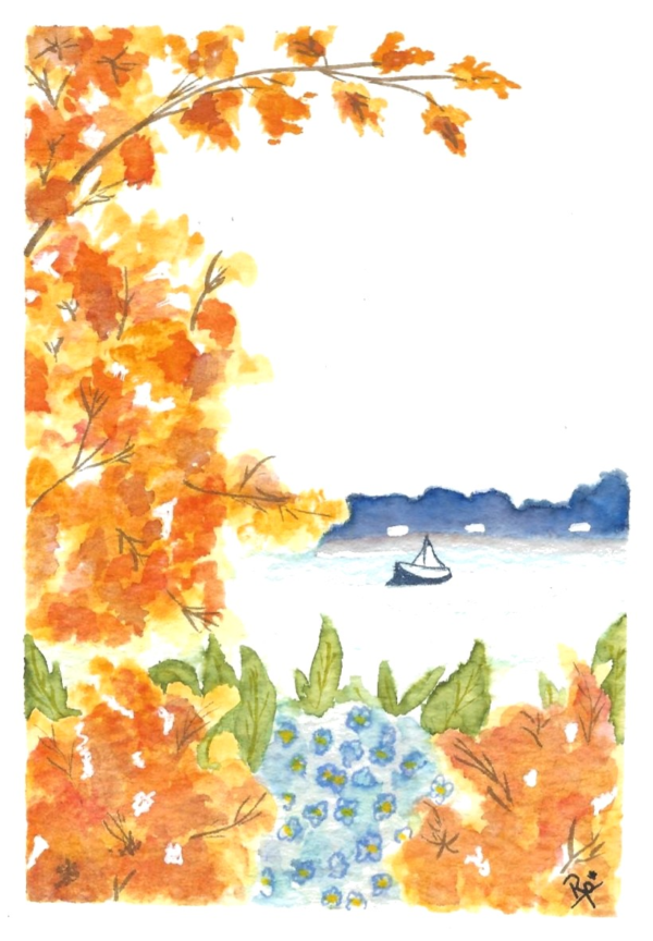 Golden Autumn Harbor — original watercolor by Ruth