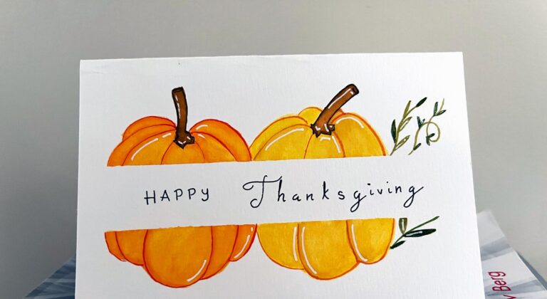 Happy thanksgiving pumpkins card – hand-painted by Watercolor by Ruth