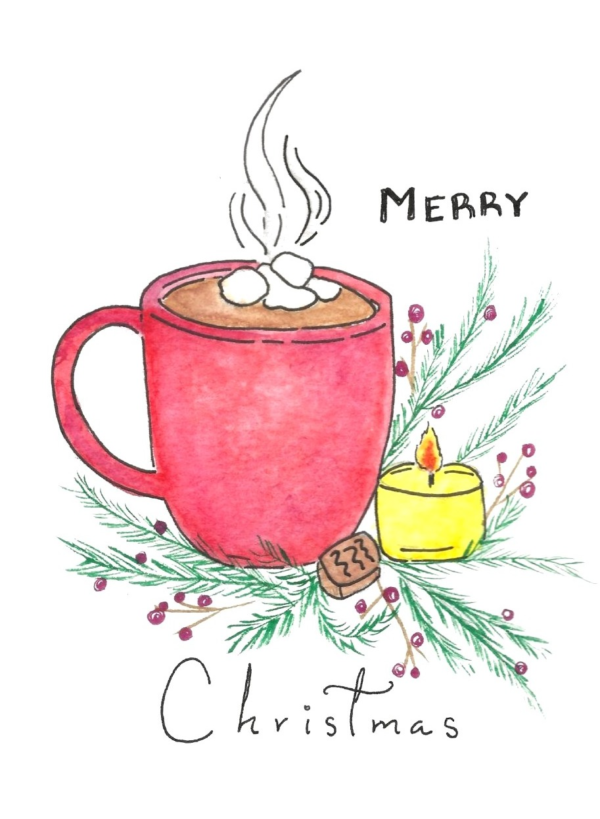 Hot Cocoa Christmas Card Hot Cocoa Christmas Card — hand-painted watercolor by Ruth