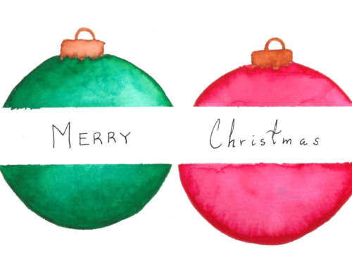 Merry Christmas Ornaments Card — hand-painted watercolor by Ruth
