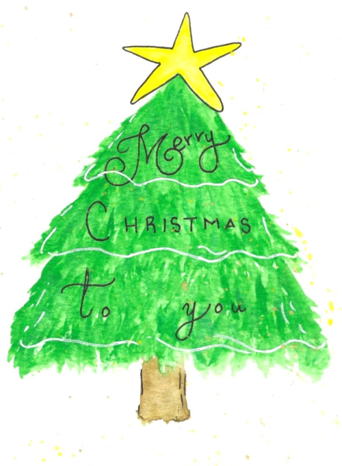 Merry Christmas to You Tree Card — hand-painted watercolor by Ruth