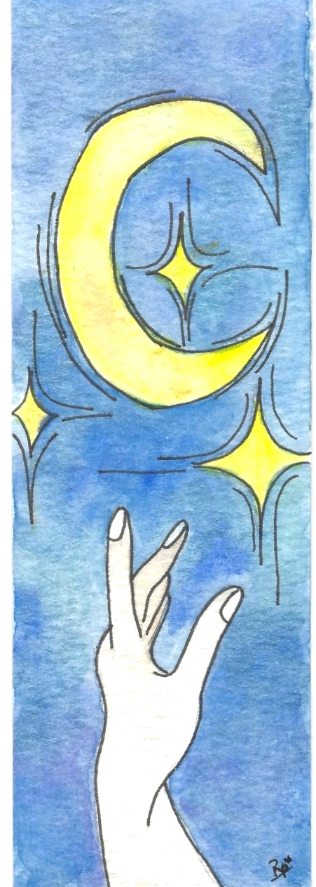 Hand & Moon Bookmark — hand-painted watercolor by Ruth