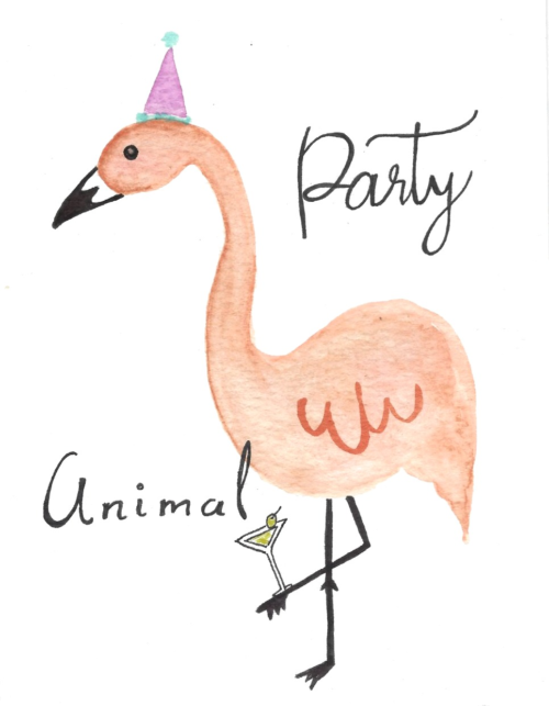 Party Animal Flamingo Birthday Card — hand-painted watercolor by Ruth