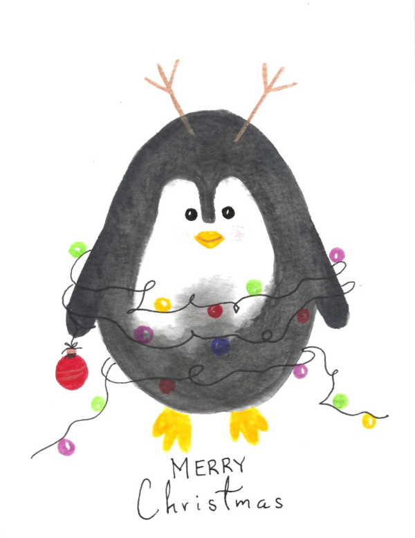 Penguin in Christmas Lights Card Penguin in Christmas Lights Card — hand-painted watercolor by Ruth