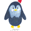 Penguin in a Santa Hat Christmas Card — hand-painted watercolor by Ruth