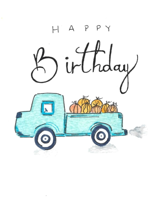 Pumpkin Truck Birthday Card — original watercolor by Ruth