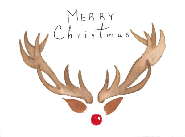 Reindeer Antlers Christmas Card — hand-painted watercolor by Ruth