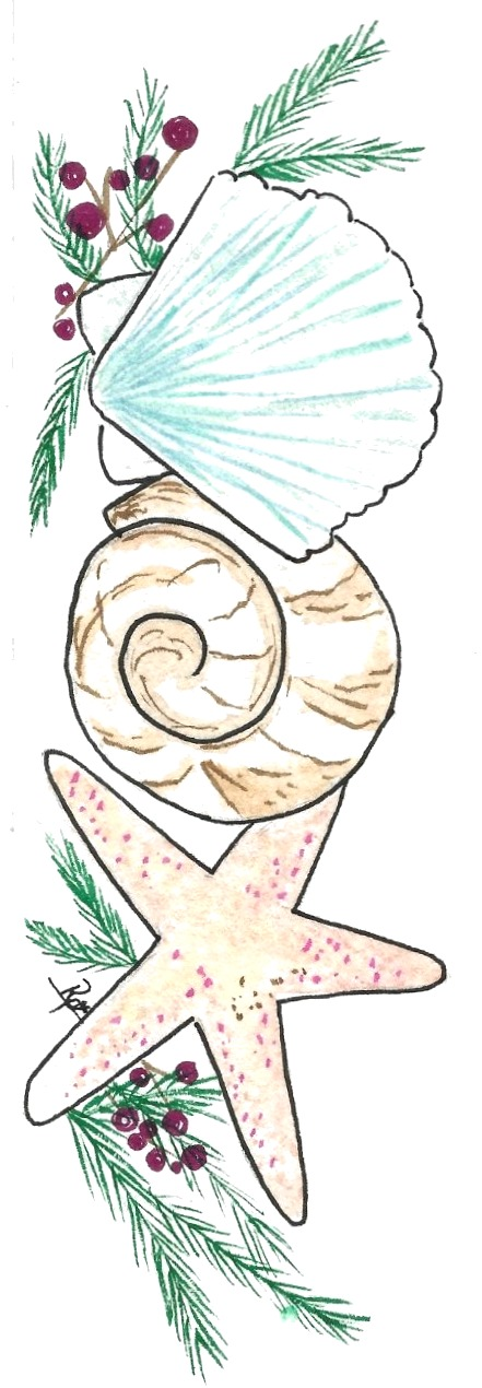 Seashells & Starfish Bookmark — hand-painted watercolor by Ruth