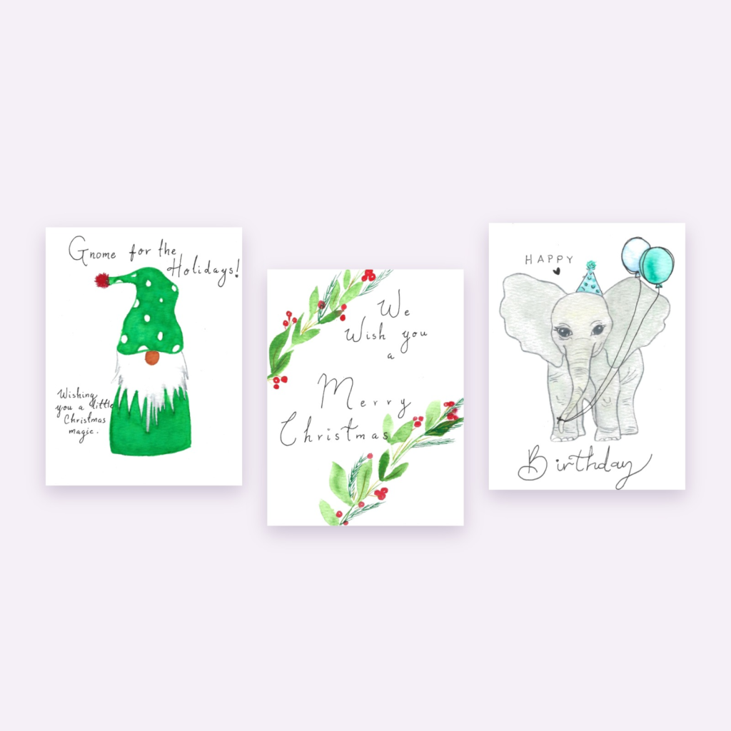 3 Card Bundle — three hand-painted watercolor cards by Ruth