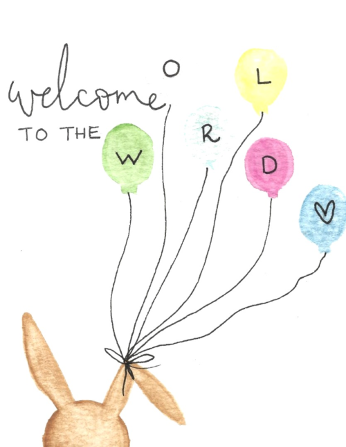 Welcome to the World Baby Card — hand-painted watercolor by Ruth